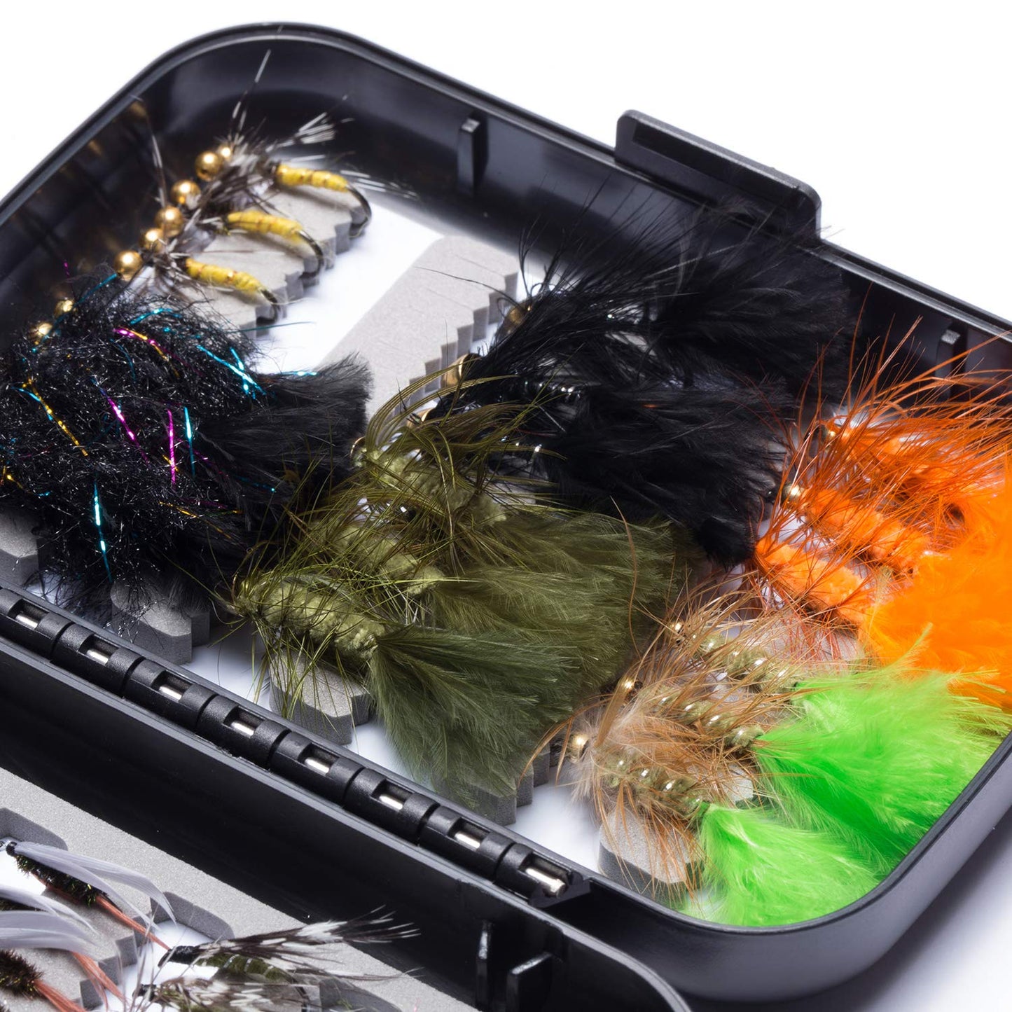 BASSDASH Fly Fishing Flies Kit Fly Assortment Trout Bass Fishing with Fly Box, 36/64/72/76/80/96pcs with Dry/Wet Flies, Nymphs, Streamers, Popper (58 pcs Assorted Trout Flies)
