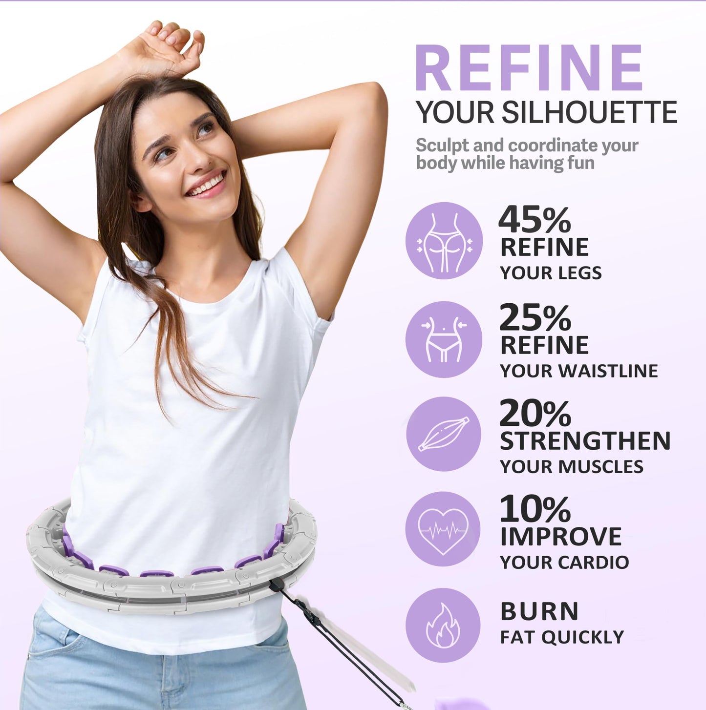 Solulife Hula Hoop Adult Slimming and Massage, 24-Piece Hula Hoop for Slimming Trains HIPS, Legs, Buttocks, hoopie That Never Falls Down, Hula Hoop with Ball incl. Bag (Lila)