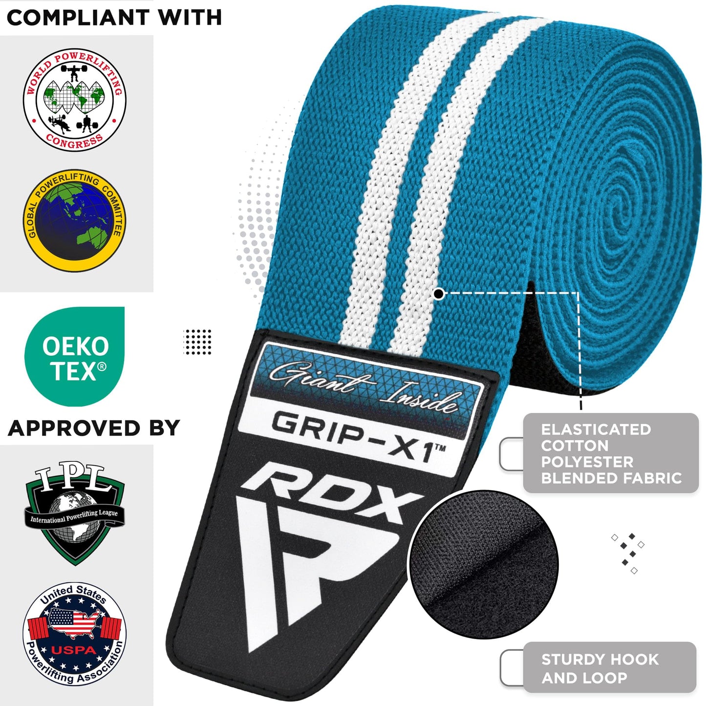 RDX Knee Wraps Pair Weightlifting, 78” Elasticated Straps for Gym Workout Fitness Squats Powerlifting Leg Press Bodybuilding