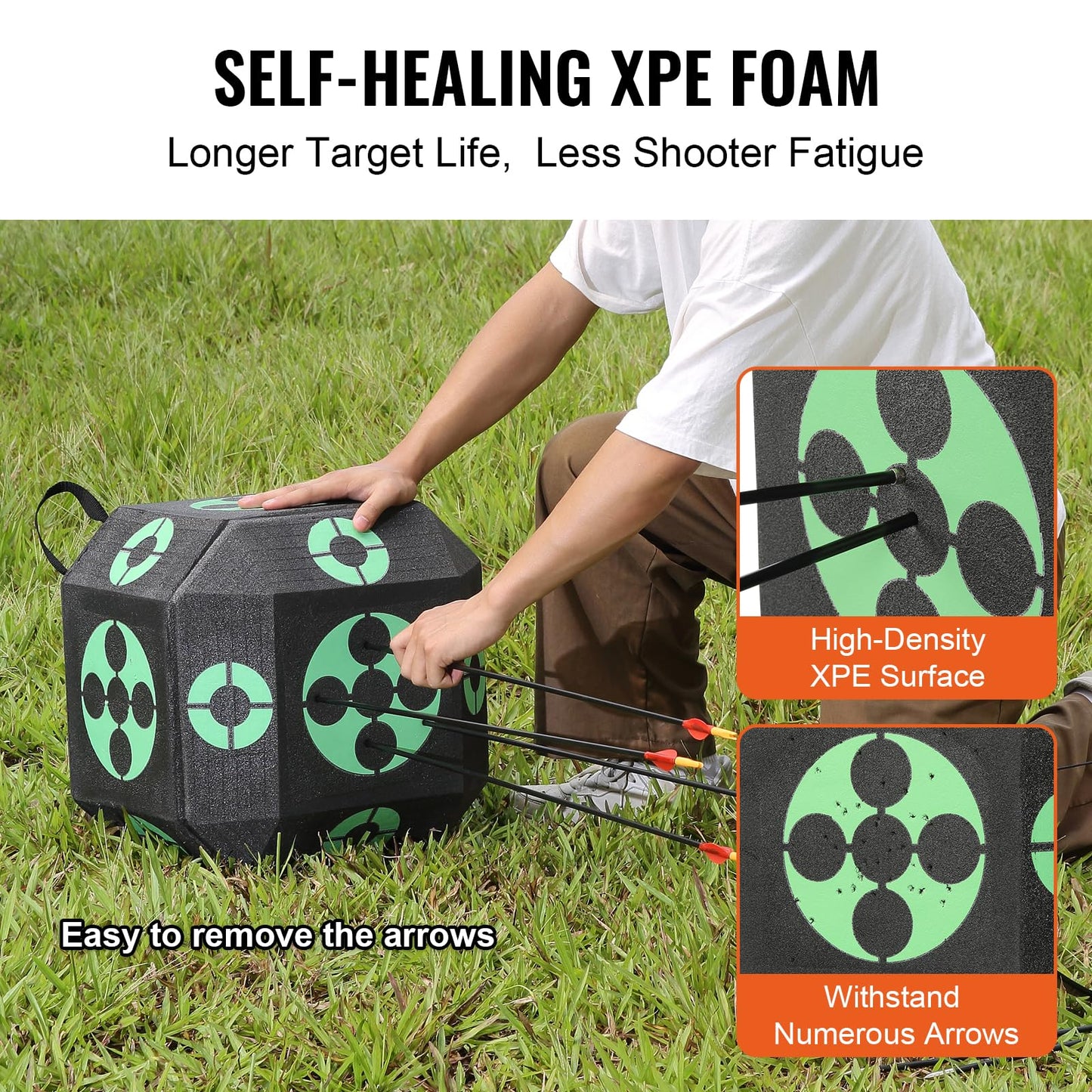 VEVOR Archery Target Block, 15"x15" All-Side Block Target Block, Outdoor Portable Crossbow Target with Carry Handle, Easy Arrow Removal, Great Visibility, Lightweight, Easy to Transport, Black