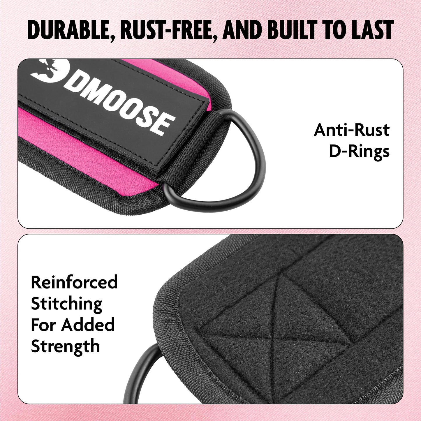 DMoose Ankle Strap for Cable Machine - One Size Fit with Premium Padding, Glute Kickback Ankle Strap, Ankle Cable Straps for Workout, Booty Workout, Leg Extension, Hip Abductors & Lower Body Exercises (pink - pair)