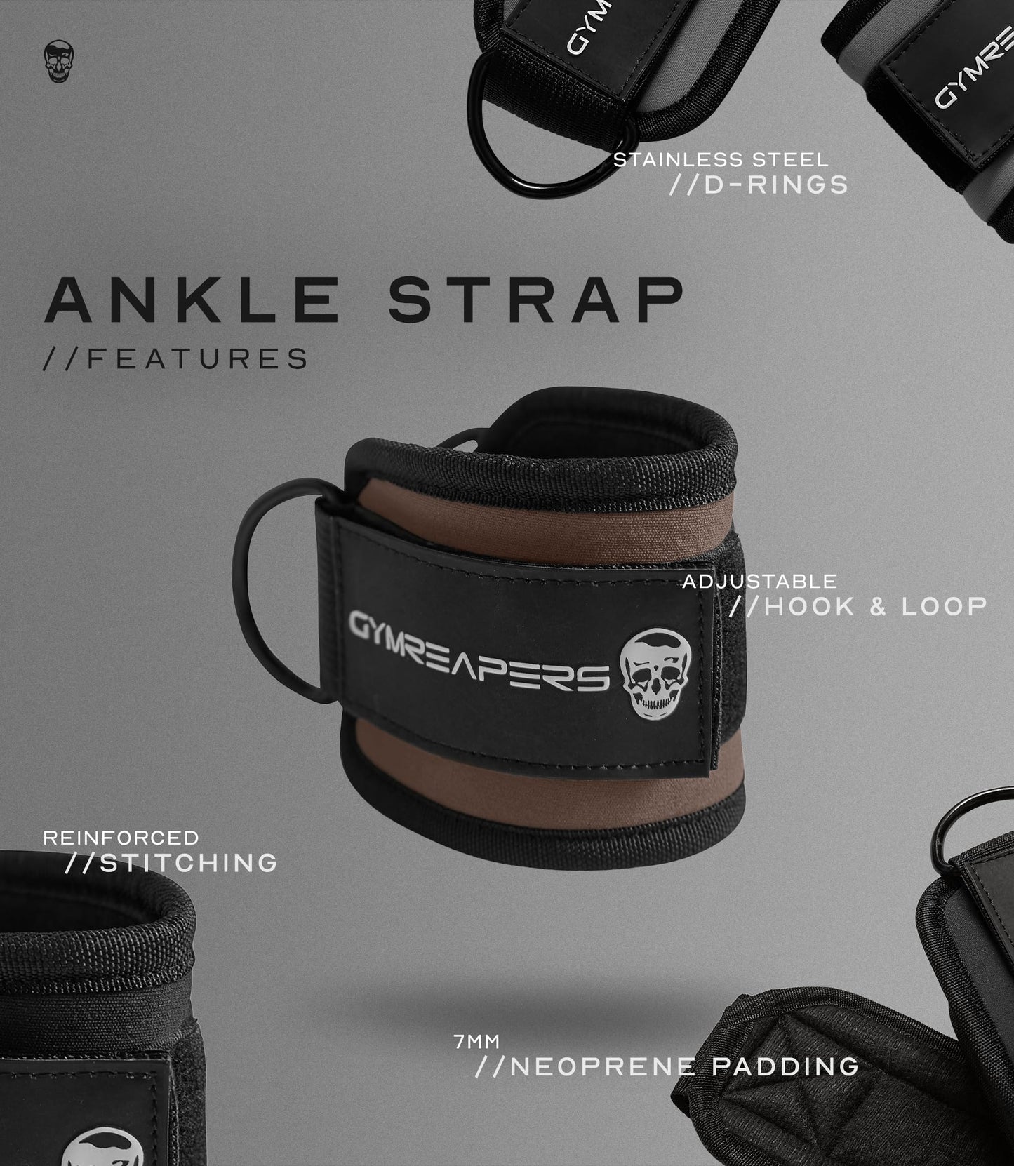 Gymreapers Ankle Straps (Pair) For Cable Machine Kickbacks, Glute Workouts, Lower Body Exercises - Adjustable Leg Straps with Neoprene Padding (Toffee, Pair)