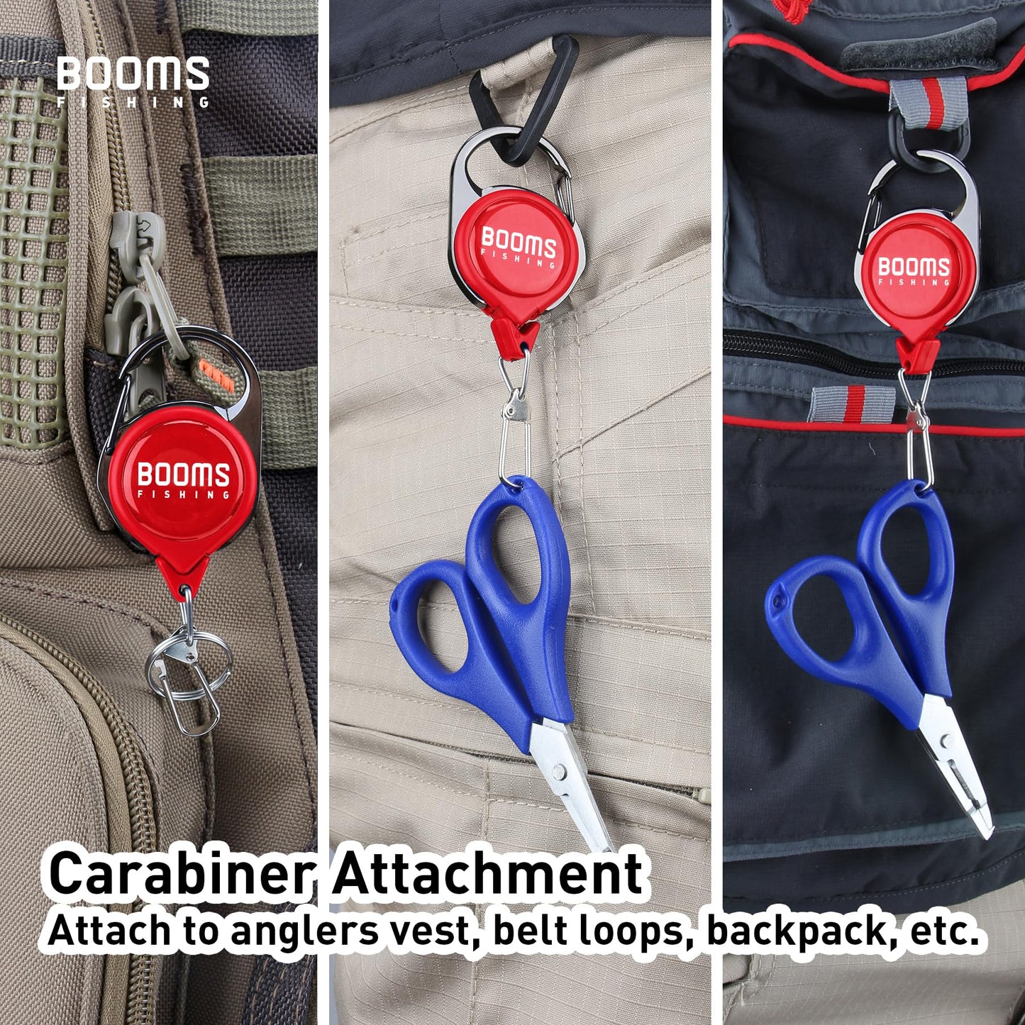 Booms Fishing RG1 Fly Fishing Zinger Retractor, 3pcs Red Retractable Keychain
