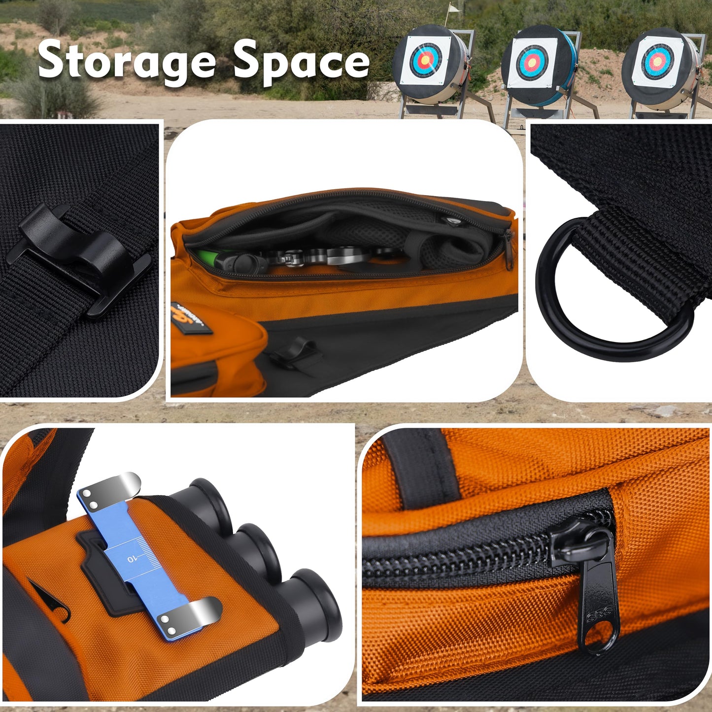 SUNYA Archery Hip Quiver for Arrows. Includes 3 Tubes Arrow Holder, Accessories Pockets and Waist Belt. Fit for Compound and Recurve Bow Practice. (Orange)