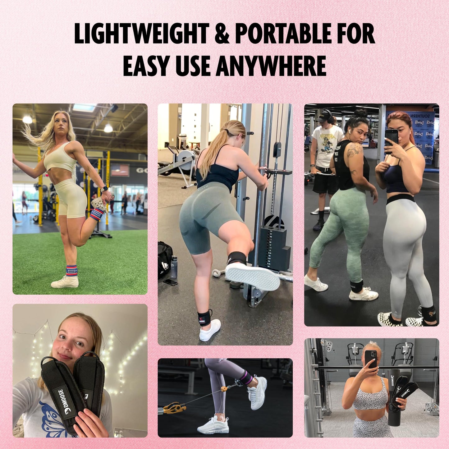 DMoose Ankle Strap for Cable Machine - One Size Fit with Premium Padding, Glute Kickback Ankle Strap, Ankle Cable Straps for Workout, Booty Workout, Leg Extension, Hip Abductors & Lower Body Exercises (pink - pair)
