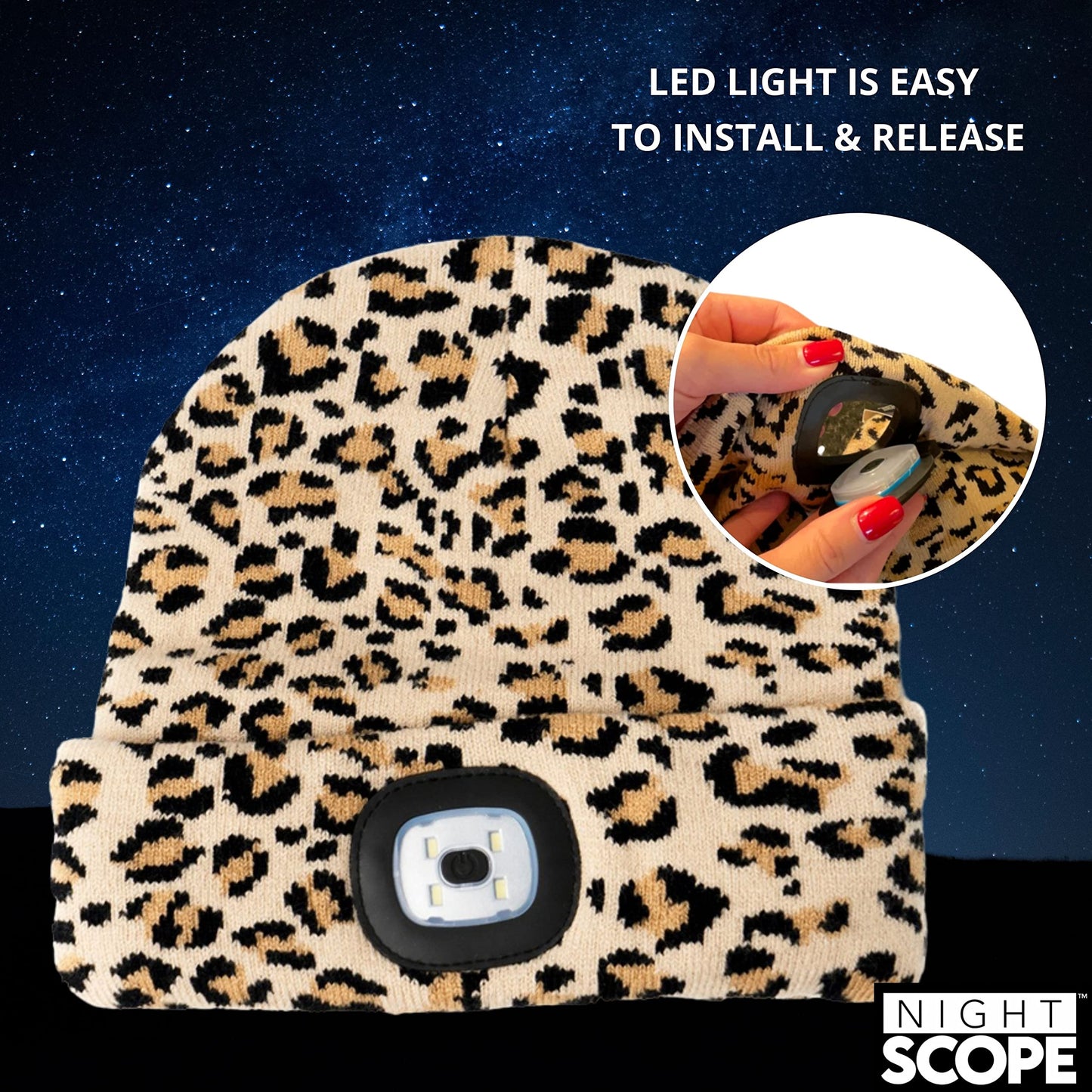 Night Scope Rechargeable LED Warm Knit Beanie Brightside Collection Hand-Free Lighted Head Lamp Hat for Women Men Girls Unisex - Wildcat