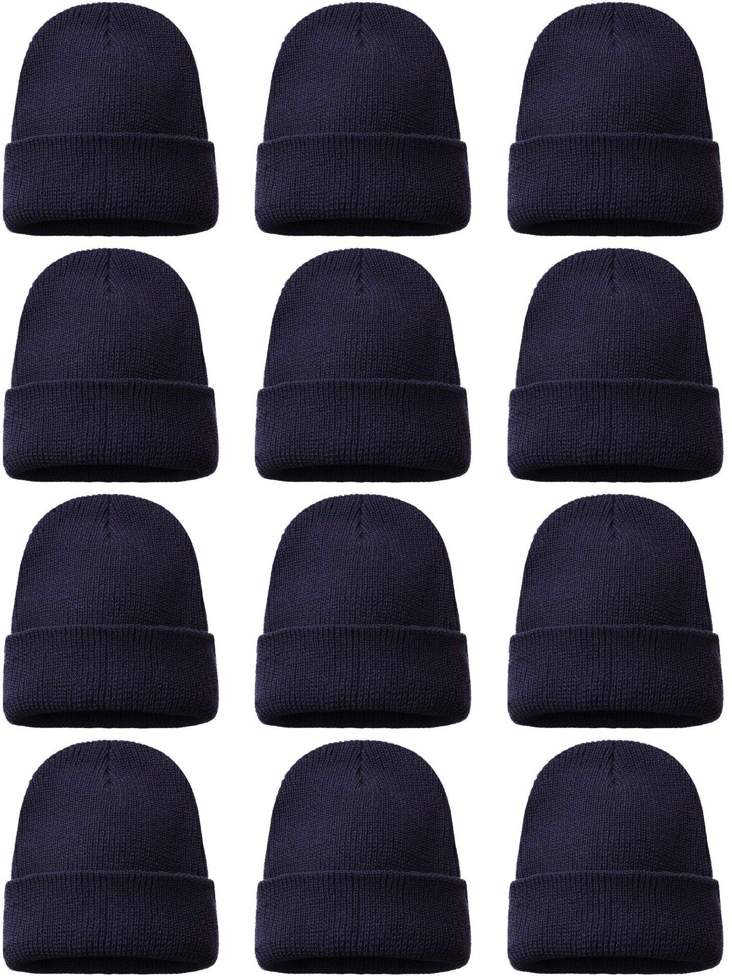 Zhanmai 12 Pack Winter Beanie Hats Bulk Warm Knitted Cuffed Skull Cap for Men Women(Navy Blue)