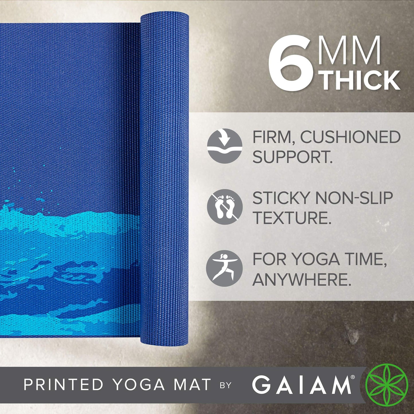 Gaiam Yoga Mat Premium Print Extra Thick Non Slip Exercise & Fitness Mat for All Types of Yoga, Pilates & Floor Workouts, Oceanscape, 6mm