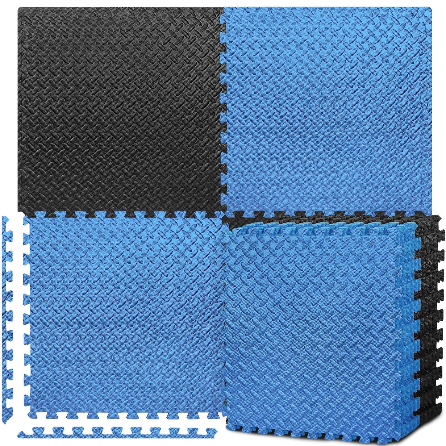 BEAUTYOVO Puzzle Exercise Mat with 12 Tiles Interlocking Foam Gym Mats, 24'' x 24'' EVA Foam Floor Tiles, Protective Flooring Mats Interlocking for Gym Equipment (48 Sq.Ft/12 Tiles - Black&Blue)
