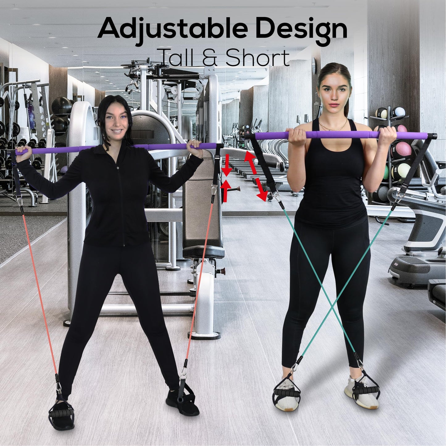 LEXIL Pilates Bar Exercise Kit-Stackable 3 Pairs of Resistance Bands (15, 20, 30LB) - Home Gym Equipment for Men and Women, Workout Kit for Body Toning,with Fitness Video