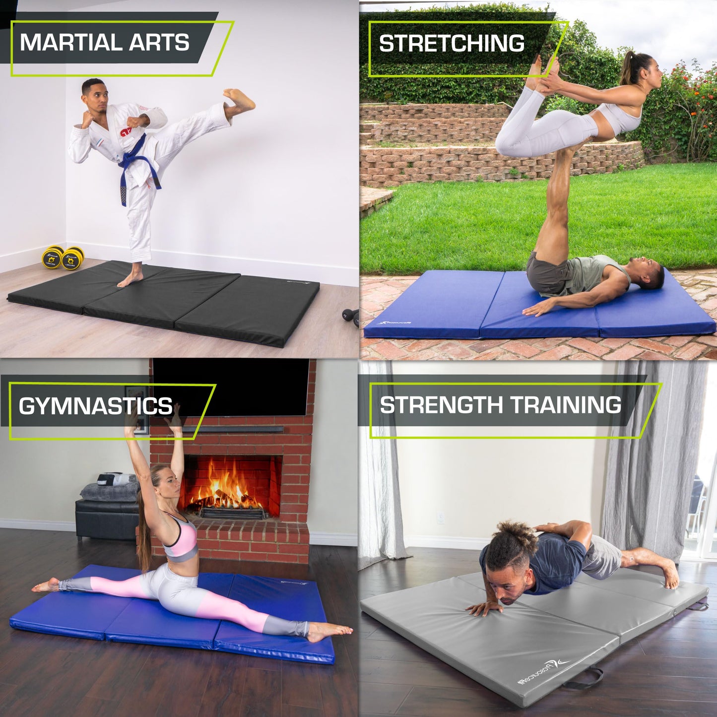 ProsourceFit Tri-Fold Folding Thick Exercise Mat 6’x4’ with Carrying Handles for Tumbling, Martial Arts, Gymnastics, Stretching, Core Workouts, Blue