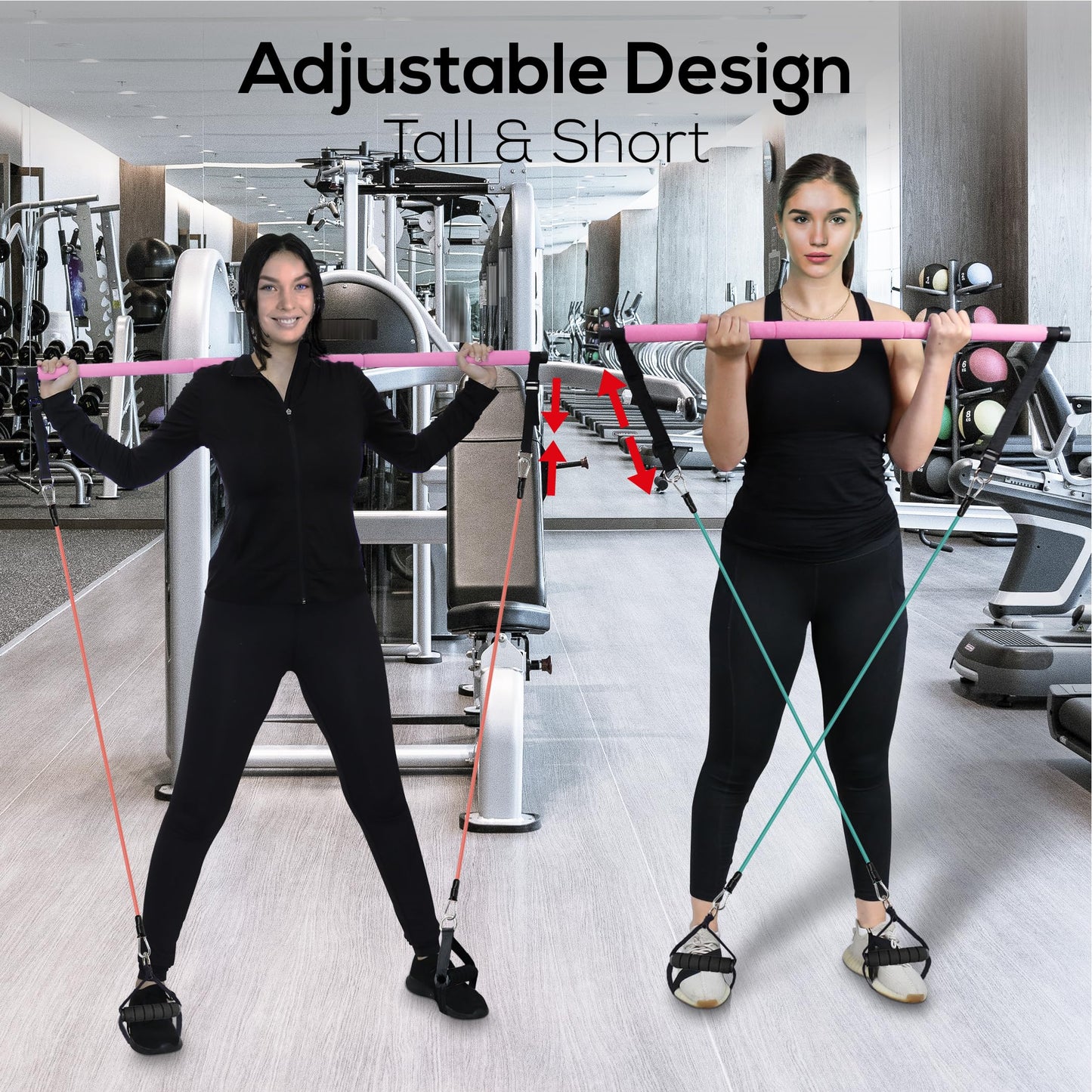 LEXIL Pilates Bar Exercise Kit-Stackable 3 Pairs of Resistance Bands (15, 20, 30LB) - Home Gym Equipment for Men and Women, Workout Kit for Body Toning,with Fitness Videoļ¼Pinkļ¼