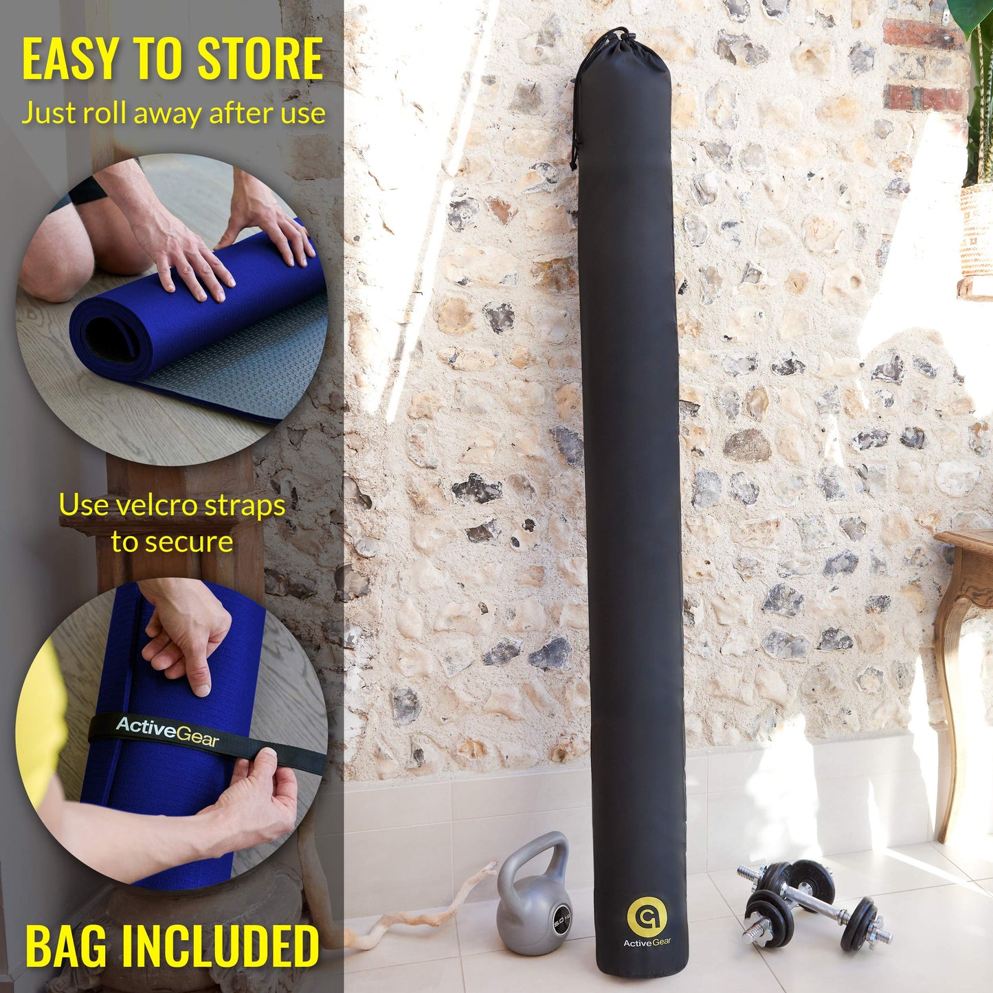 Large Exercise Mat 8' x 6' x 7mm | Ultra-Durable Non-Slip Rubber Workout Mat for Home Gym Flooring | Ideal for Cardio, Fitness, Plyo, MMA and Yoga | Jump Rope and Storage Bag Included - Blue