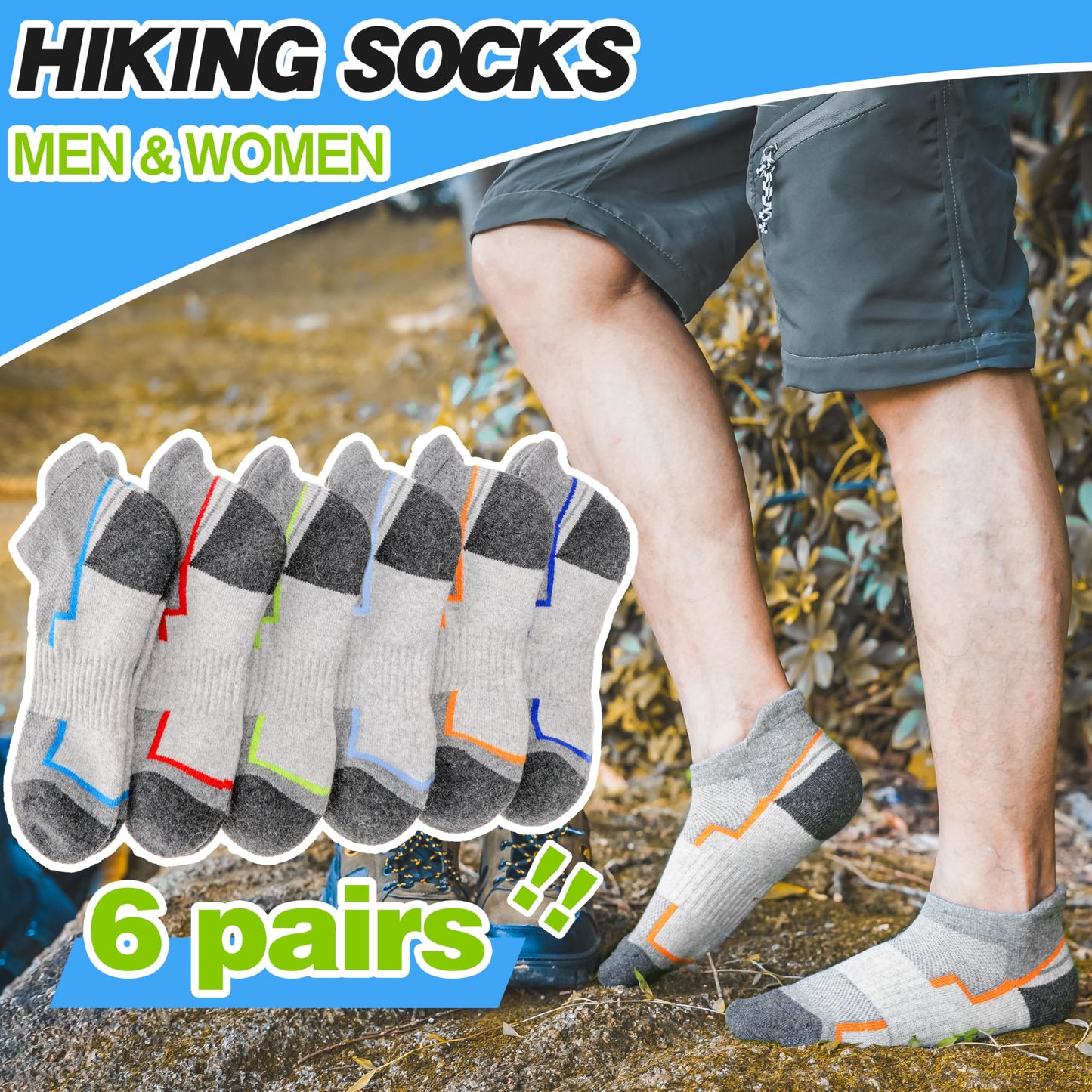 Welwoos Merino Wool Ankle Hiking Socks Thermal Warm Thick Winter Compression Support Running Cushion Athletic No Show Socks for Women Men Gifts Stocking Stuffers 6 Pairs(Light Grey,L)