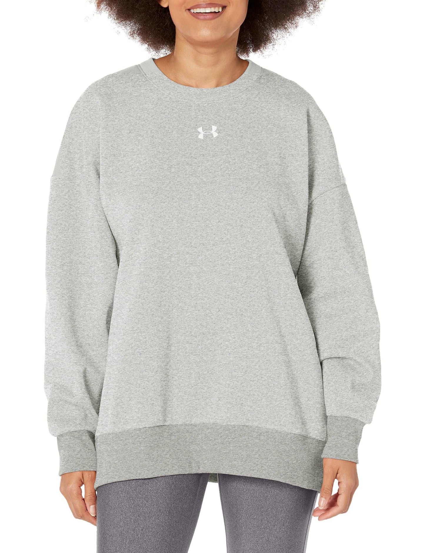 Under Armour Womens Rival Fleece Oversized Crew, (012) Mod Gray Light Heather / / White, Large
