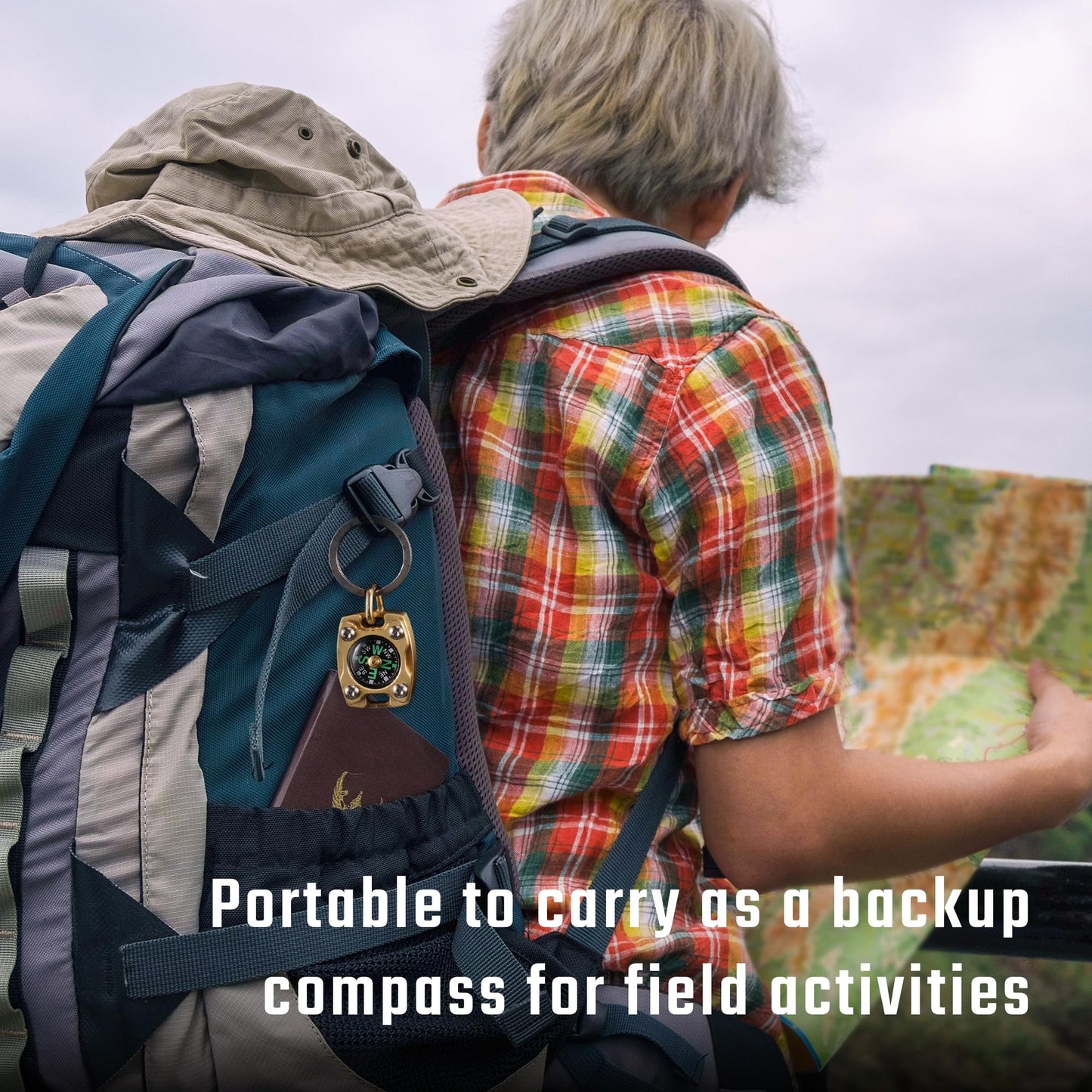 Mecarmy Mini Compass Titanium/Brass, Pocket Compass Hiking Survival, Small Waterproof Ipx5 Hiking Compass Keychain, Special Compass Necklace, Survival Hiking Gear Graduation Present for Women Men