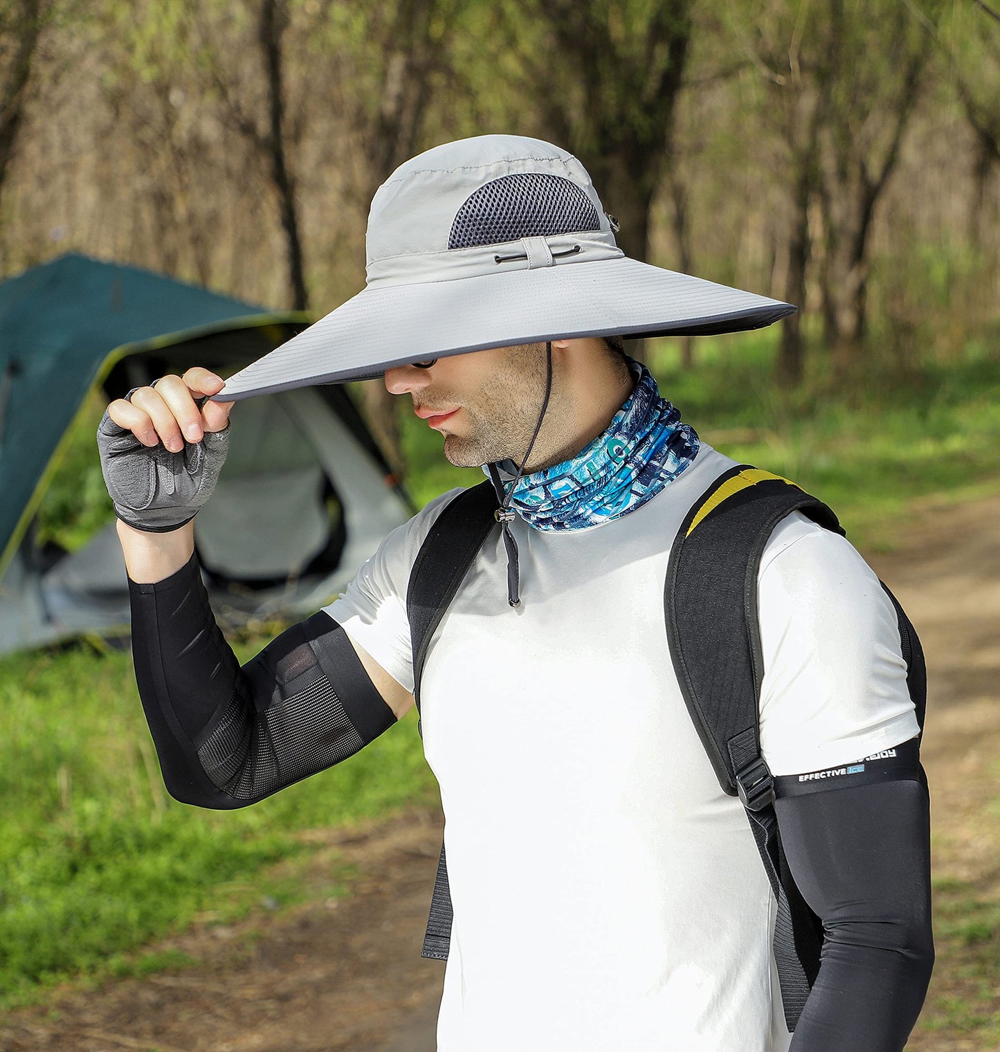 Leotruny Men Wide Brim Sun Hats UPF50+ Waterproof Breathable Bucket Hat for Fishing, Hiking, Camping (C04-light Grey)