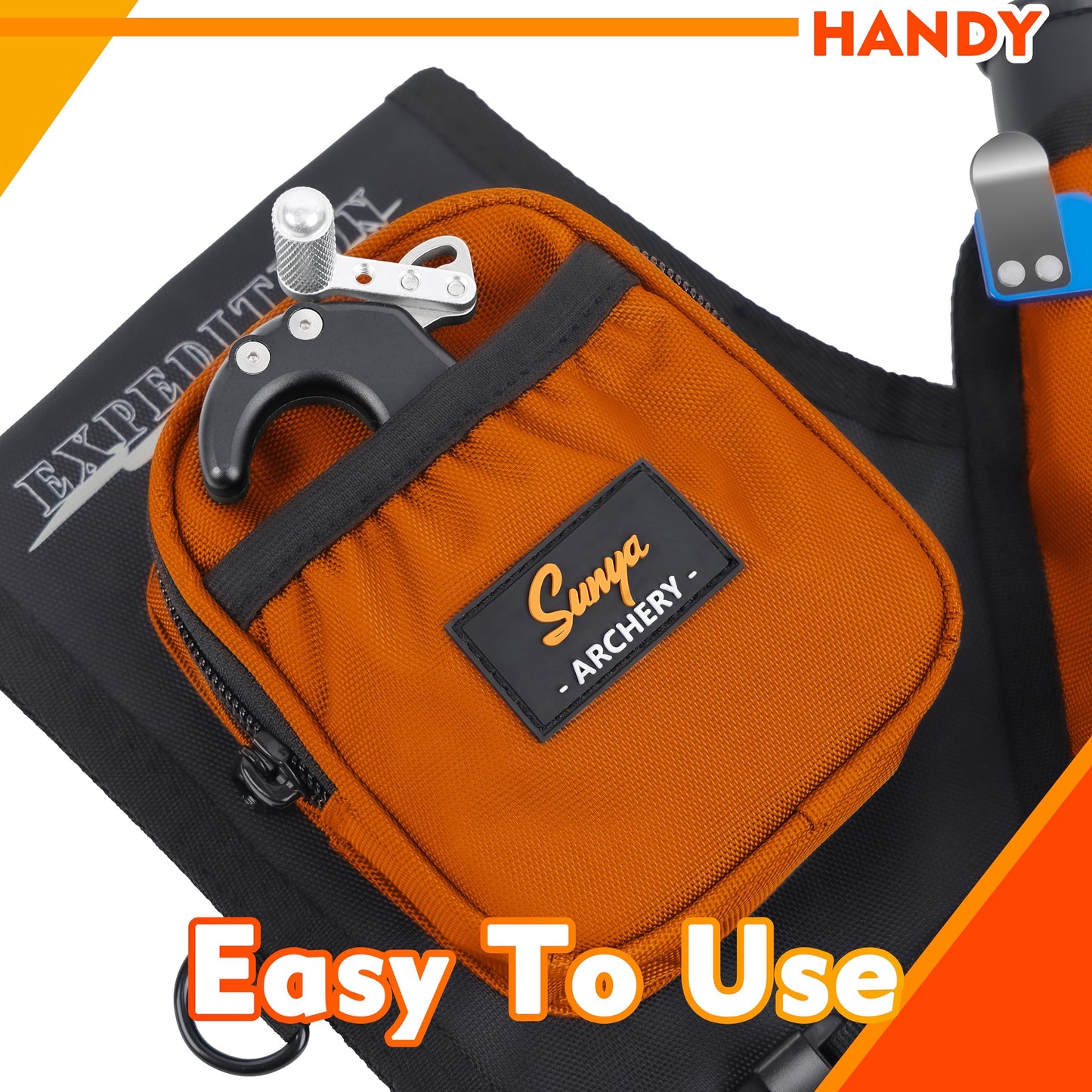 SUNYA Archery Hip Quiver for Arrows. Includes 3 Tubes Arrow Holder, Accessories Pockets and Waist Belt. Fit for Compound and Recurve Bow Practice. (Orange)