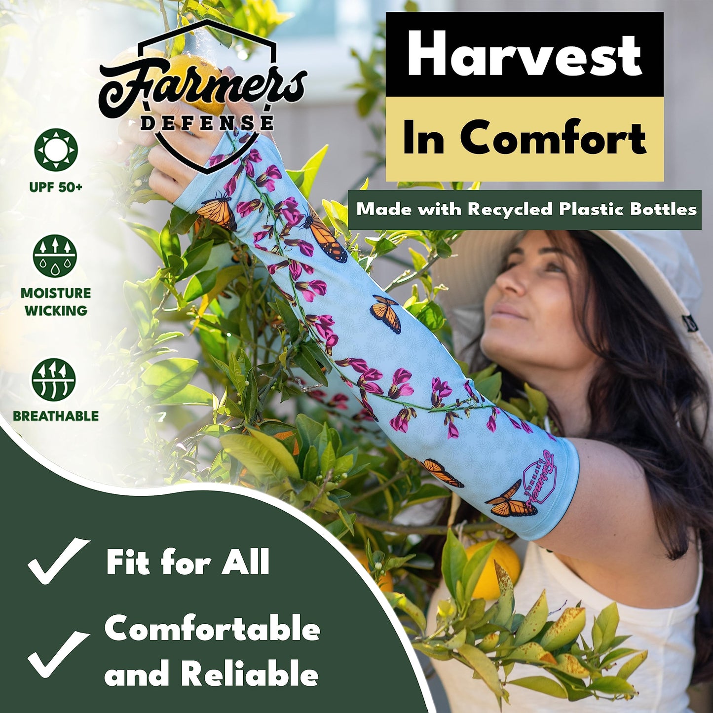 FARMER'S DEFENSE Sleeves | UV Cooling Sleeves for Sun Protection | Premium Anti-Scratch Arm Guard Sleeve for Skin - for Gardening Harvesting Sports Outdoors | Unisex | Black XS
