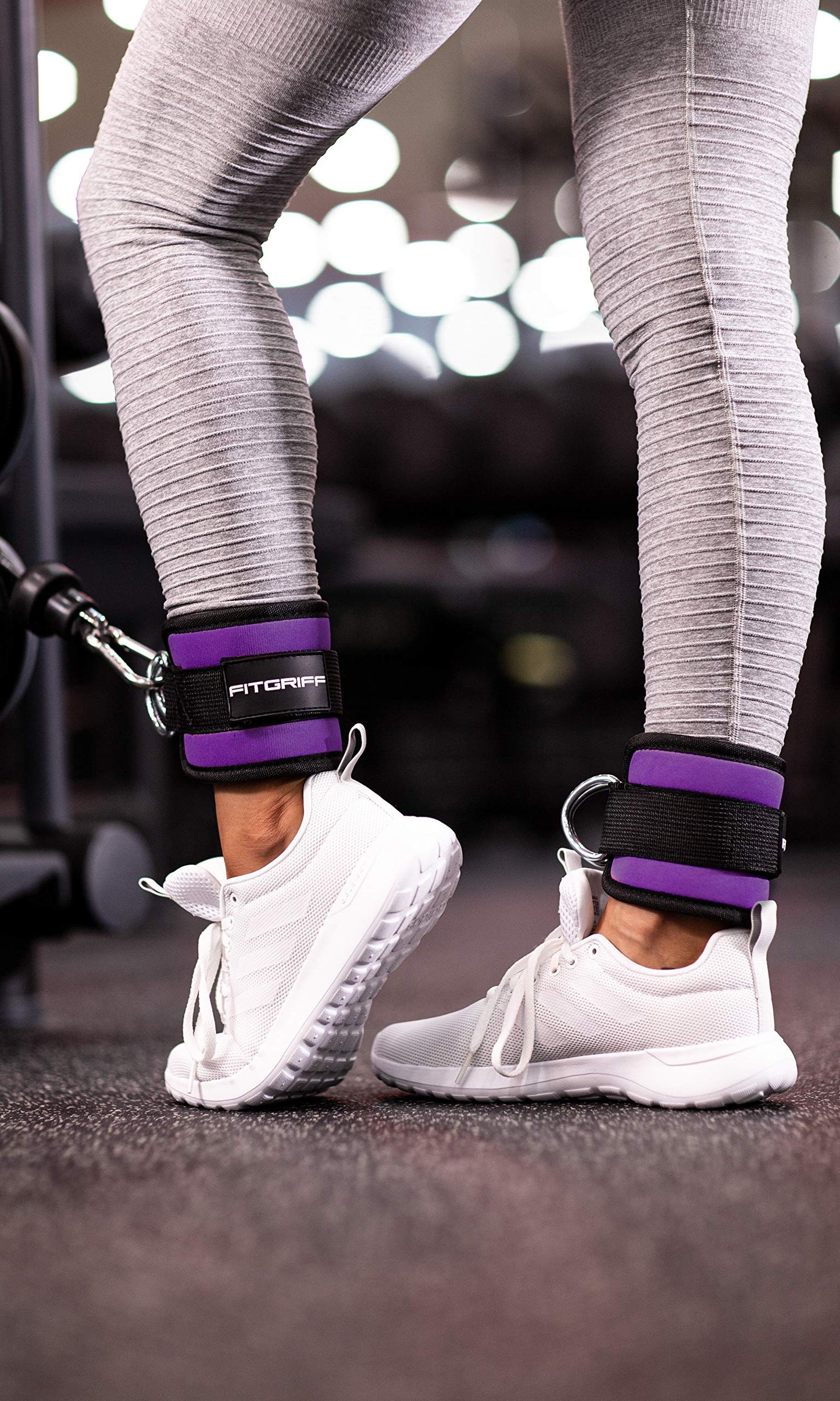 Fitgriff® Ankle Straps V1 for Cable Machine (2 Pieces) - Gym Workout Equipment - Leg Pulley Attachment, Kickback Straps (Purple)