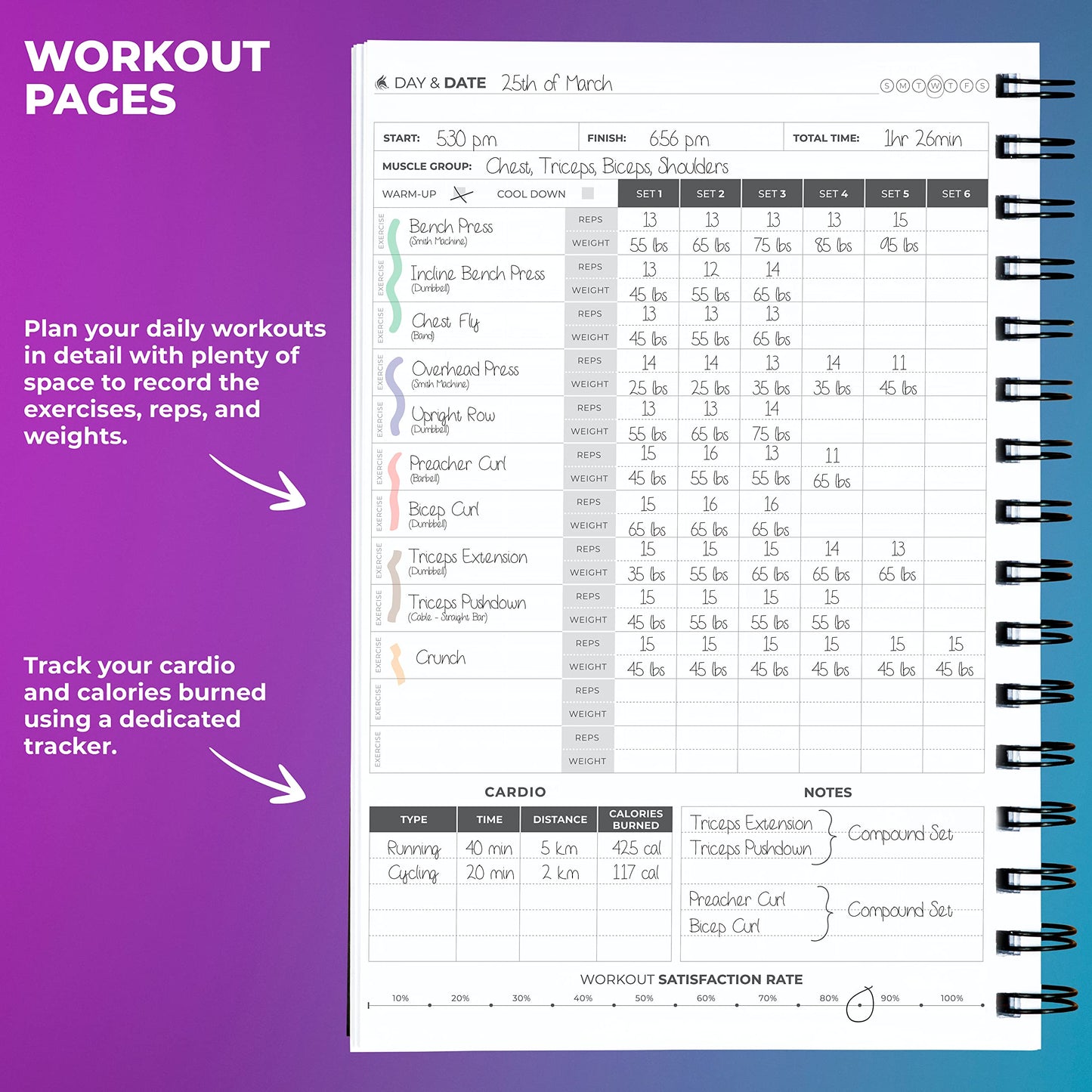 Clever Fox Fitness Journal Workout Log Book - Daily Fitness Planner Workout Journal for Women and Men. Spiral-Bound, Laminated Cover, Thick Pages, A5 (Orange Red)