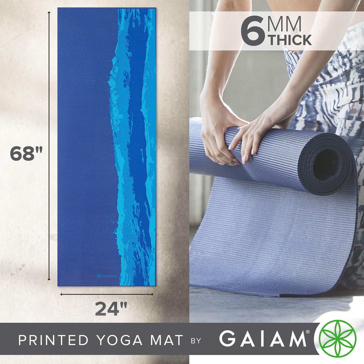 Gaiam Yoga Mat Premium Print Extra Thick Non Slip Exercise & Fitness Mat for All Types of Yoga, Pilates & Floor Workouts, Oceanscape, 6mm