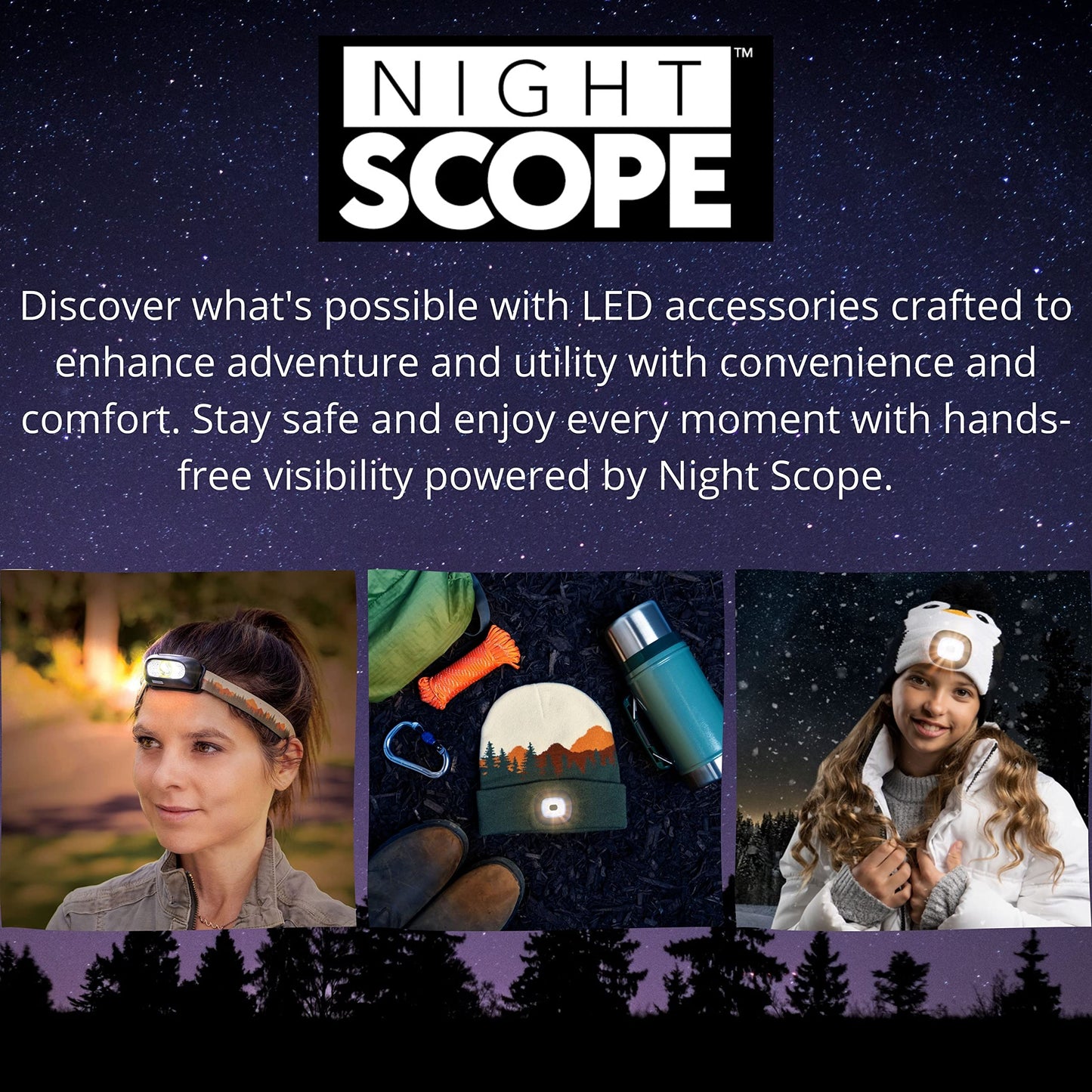 Night Scope Rechargeable LED Warm Knit Beanie Brightside Collection Hand-Free Lighted Head Lamp Hat for Women Men Girls Unisex - Wildcat