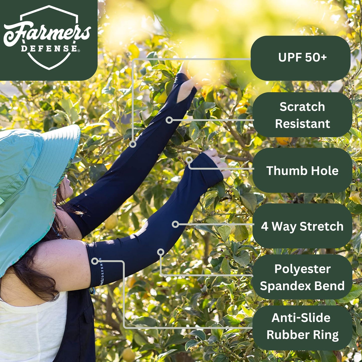 FARMER'S DEFENSE Sleeves | UV Cooling Sleeves for Sun Protection | Premium Anti-Scratch Arm Guard Sleeve for Skin - for Gardening Harvesting Sports Outdoors | Unisex | Black XS