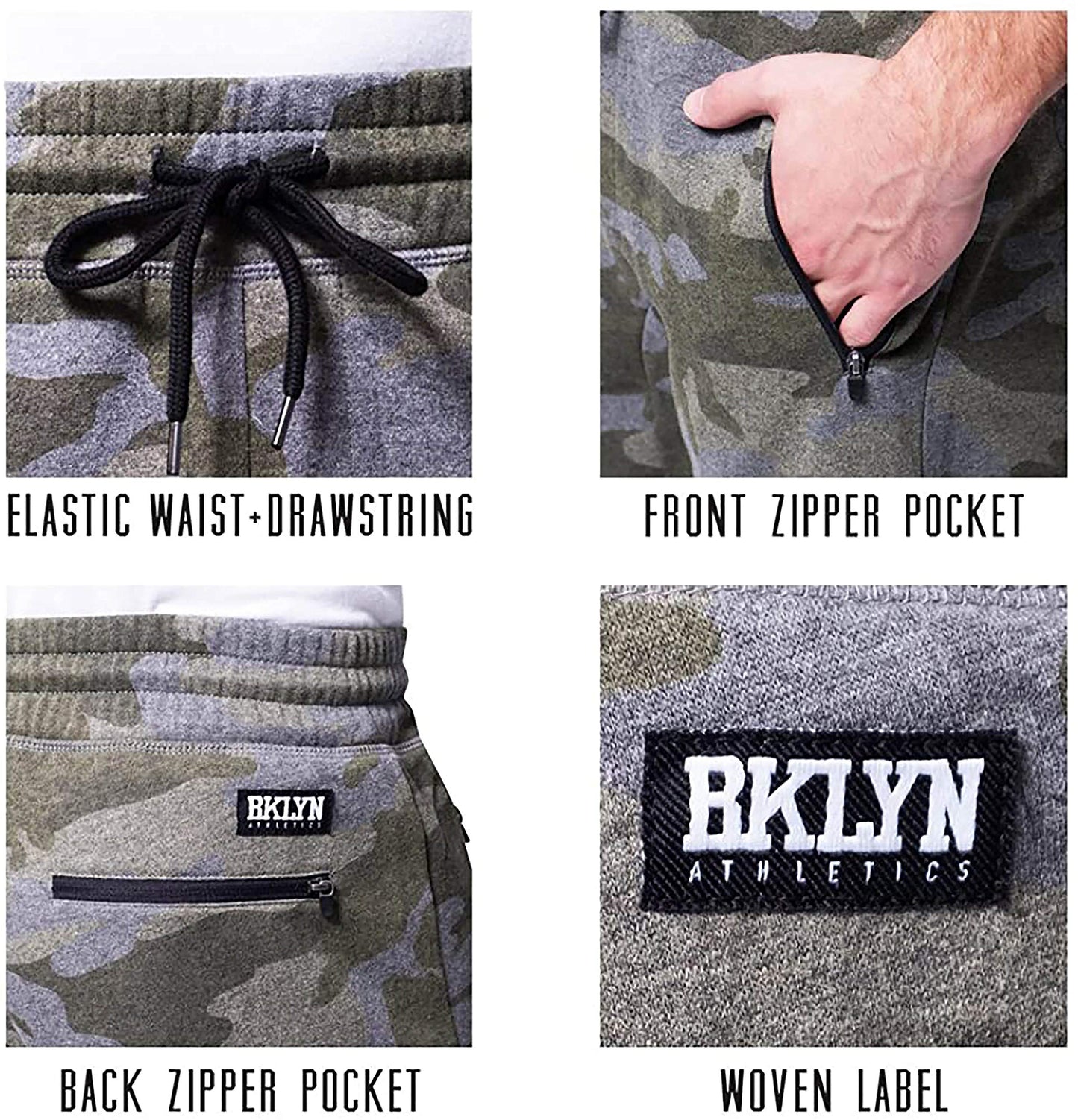BROOKLYN ATHLETICS Men's Fleece Jogger Pants Active Zipper Pocket Sweatpants, Camo20, Medium