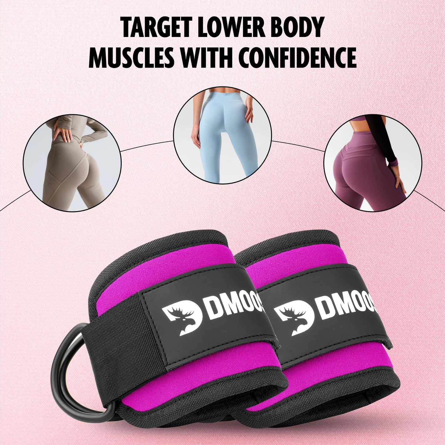 DMoose gym ankle straps - One Size Fit with Premium Padding, cable machine ankle straps, ankle clips for cable machine, Booty Workouts, Leg Extension, Hip Abductors