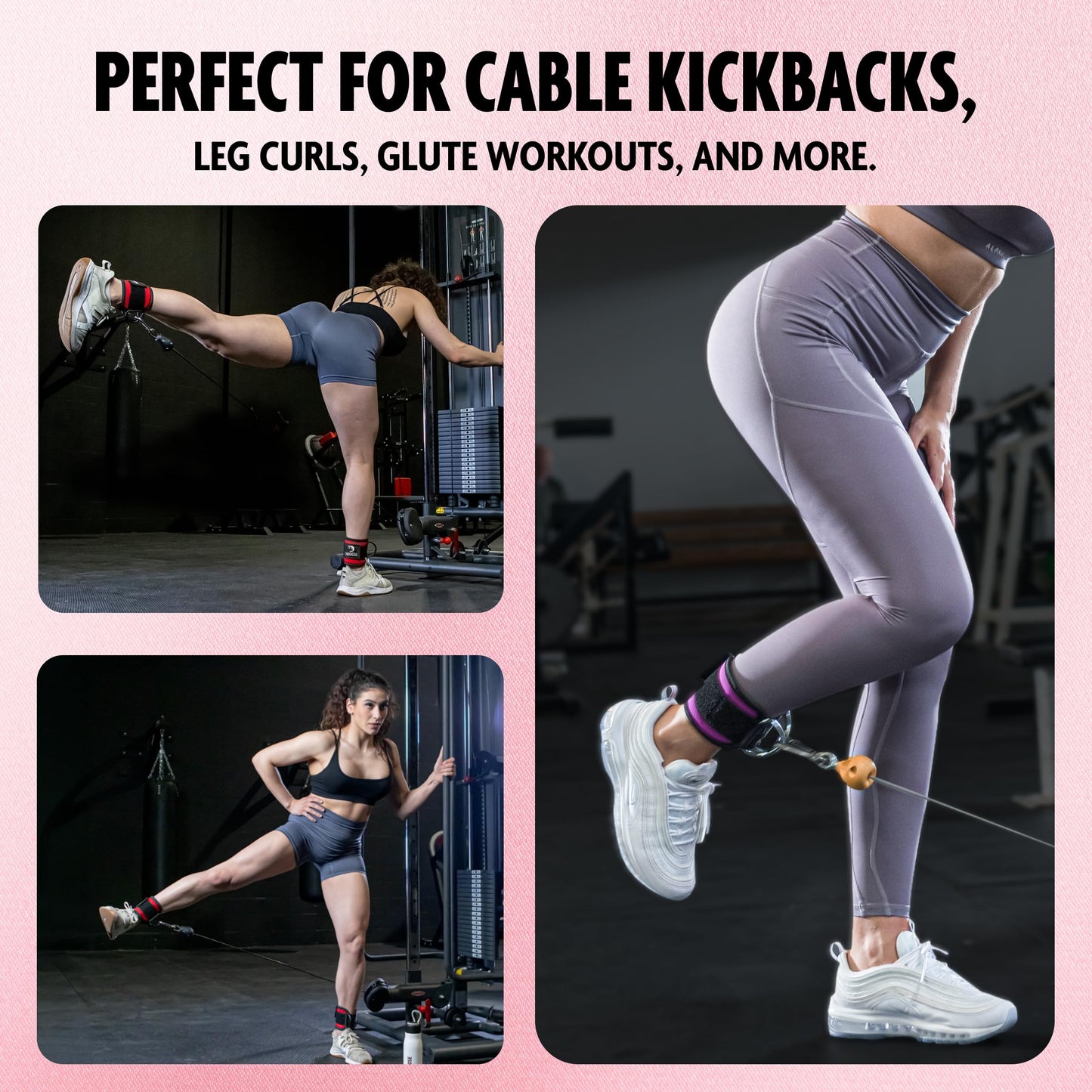 DMoose Ankle Strap for Cable Machine - One Size Fit with Premium Padding, Glute Kickback Ankle Strap, Ankle Cable Straps for Workout, Booty Workout, Leg Extension, Hip Abductors & Lower Body Exercises (pink - pair)