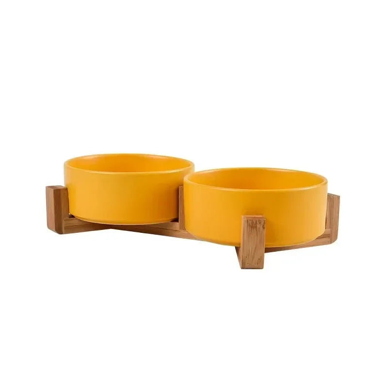 Ceramic Dog Bowl with Wooden Stand