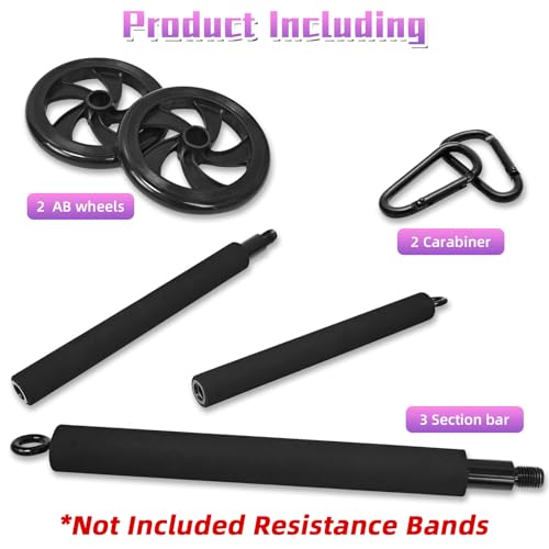 Portable Pilates Bar, Pilates Resistance Band Bar with Ab Roller, 3-Section Multifunctional Pilates for Stretched Exercise, Home Gym Yoga Stick for Full Body Workout Training Women & Men (Black)
