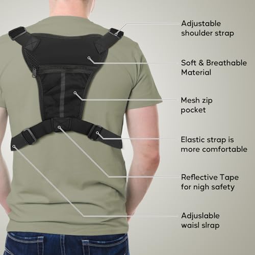 LarKoo Sports Chest Bag for Men & Women EDC Pouch Bag Chest Vest Holster Fits Most Pistols, Adjustable IFAK Travel Chest Pack for Running, Hiking, Workouts… (ACU Black)