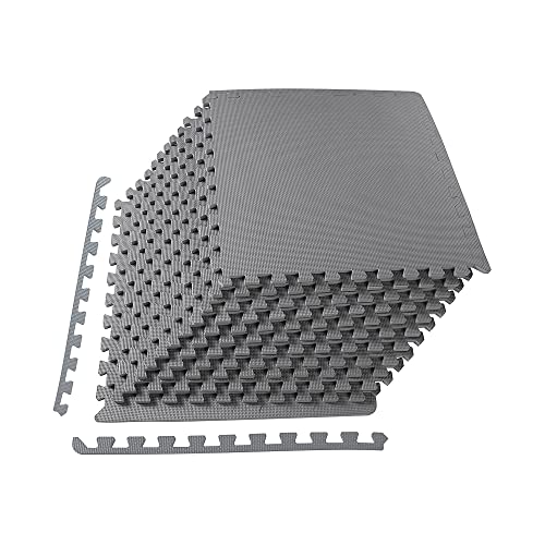 Fitvids Puzzle Exercise Mat with EVA Foam Interlocking Tiles for MMA, Exercise, Gymnastics and Home Gym Protective Flooring, 1/2" Thick, 48 Square Feet, Gray
