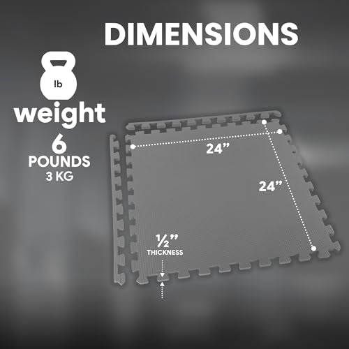 Fitvids Puzzle Exercise Mat with EVA Foam Interlocking Tiles for MMA, Exercise, Gymnastics and Home Gym Protective Flooring, 1/2" Thick, 48 Square Feet, Gray