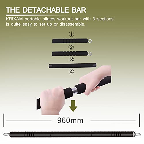 KRIXAM Pilates Bar Kit with Resistance Bands, Resistance Bands Set with Bar, Portable Pilates Equipment for Workout Home Gym