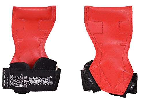 Lifting Grips PRO Weight Gloves Best Heavy Duty Straps Alternative to Power Hooks Deadlifts Adjustable Neoprene Padded Wrist Wrap (Red Rubber, Small 5.0"-6.40" Wrist Size)
