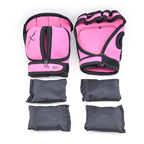 MaxxMMA Adjustable Weighted Gloves, 2 lb. Set - Removable Weight (2 x 0.5 lb. Each Glove) for Sculpting MMA Kickboxing Cardio Aerobics Hand Speed Coordination Shoulder Strength (Pink)