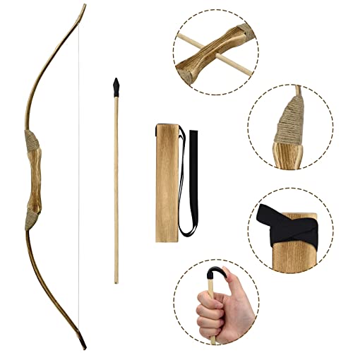 Kids Bow and Arrow Set, Handmade Archery Set 32 Inch Wooden Bow and Arrow, Toy Bow and Arrow for Kids 4-6 8-12, 1 Bows 1 Quivers and 10 Wood Arrows, Gifts for Kids Youth Boys and Girls