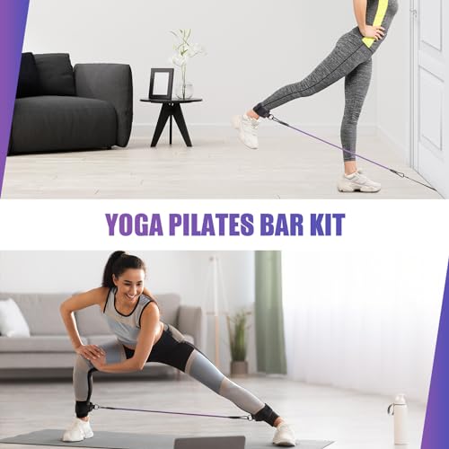 Pilates Bar Kit with Resistance Bands, 3-Section Pilates Bar with Clear Scale & Adjustable Metal Buckle, Durable Carabiner, Pilates Bar Kit for Women Full-Body Workout - Black
