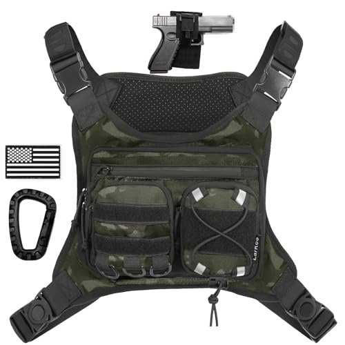 LarKoo Sports Chest Bag for Men & Women EDC Pouch Bag Chest Vest Holster Fits Most Pistols, Adjustable IFAK Travel Chest Pack for Running, Hiking, Workouts… (ACU Black)