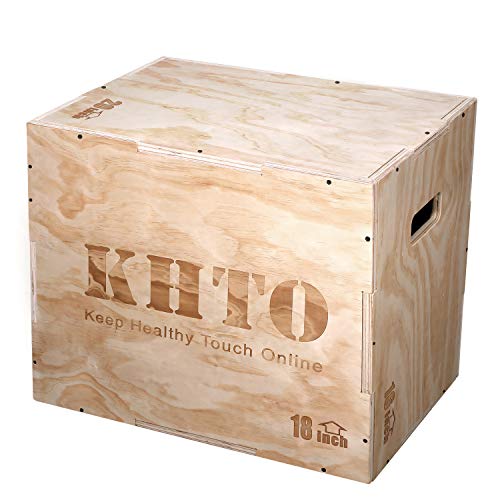 KHTO FITNESS Wood Plyometric Jump Box- 3-in-1 Wood Plyo Box for Exercise Training and Conditioning- Pre-drilled for Easy Assembling (16" x 14" x 12")
