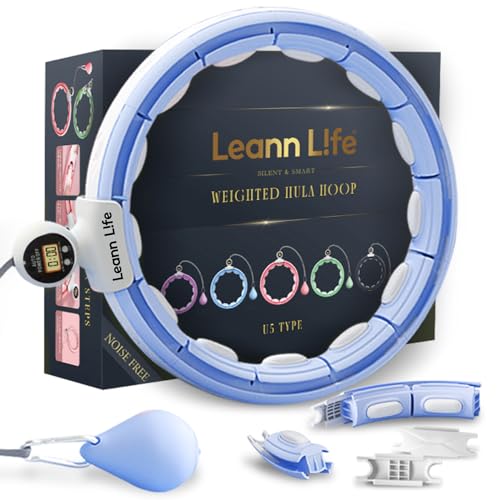Leann L!fe U5-16 Knots with Counter, U5 Silent Smart Weighted Hula Hoop for Adults Weight Loss Infinity Hoop Plus Size, Home Outdoors Fitness Exercise, Abdominal Toner, (Blue-Waist 28"~46")
