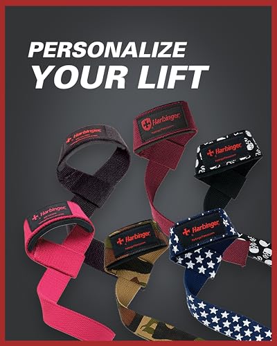 Harbinger Padded Cotton Lifting Straps with NeoTek Cushioned Wrist (Pair), Flag