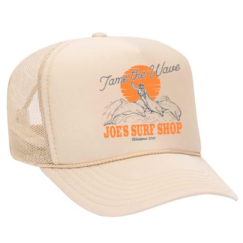 JOES SURF SHOP Diving Dolphins Foam Snapback Trucker Hat-Tan