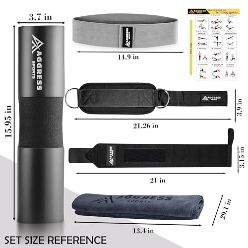 Premium Barbell Pad Set for Hip Thrusts - Squat Pad for Barbell Lunges, Bench Press, with 2 Gym Ankle Straps, Hip Resistance Bands – Gym Accessories for Women with Carry Bag, Towel
