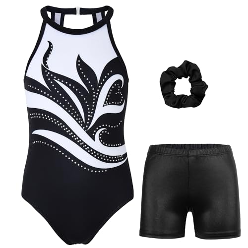 JOYSTREAM Gymnastics Leotards for Girls With Shorts Sparkly Ballet Dance Clasp Back Activewear Multi-flower Lace,6-7Years