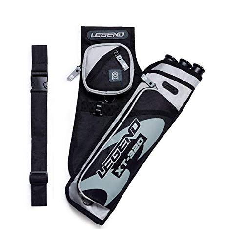 Legend XT320 Archery Quivers - Left Handed Nylon Hip Quivers with 3 Arrow Tube Cases for Target Shooting - Adjustable Waist Belt, T-Slot, Compartments for Accessories, Tools, Release Tab - Grey