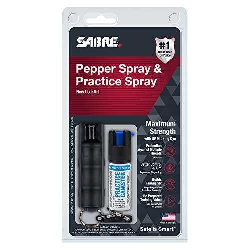 SABRE Pepper Spray, Quick Release Keychain for Easy Carry and Fast Access, Finger Grip for More Accurate and Faster Aim, Maximum Police Strength OC Spray, 0.54 oz, Secure and Easy to Use Safety